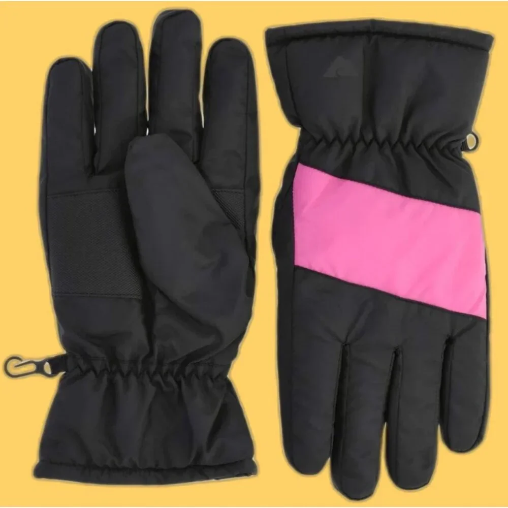 Ozark Trail Girls Gloves Water Resistant SIZE S-M Black Pink Ski NEW